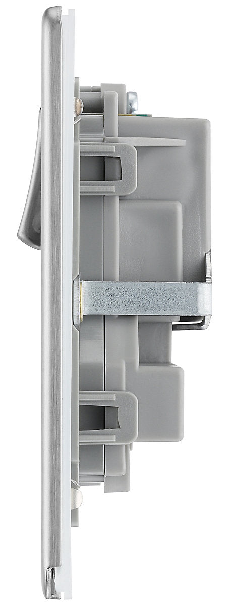 GoodHome Brushed Steel Double 13A Socket & Grey inserts