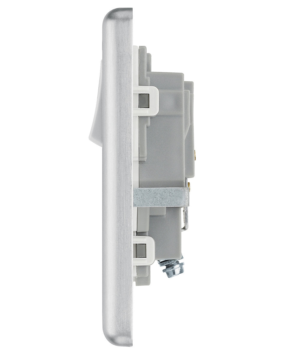 GoodHome Brushed Steel Single 13A Switched Socket & White inserts