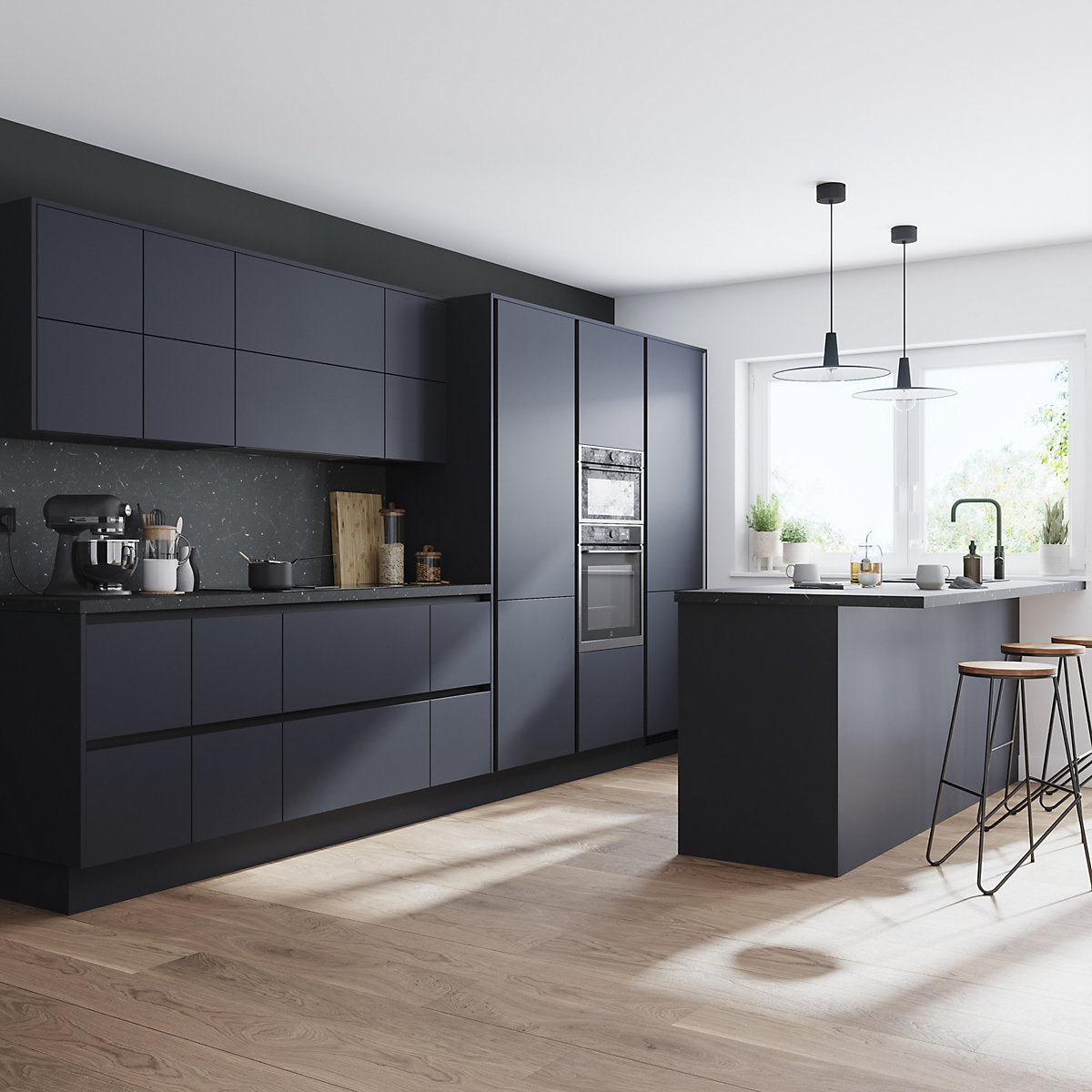GoodHome Caraway Innovo Handleless Matt Black Drawer outer corner
