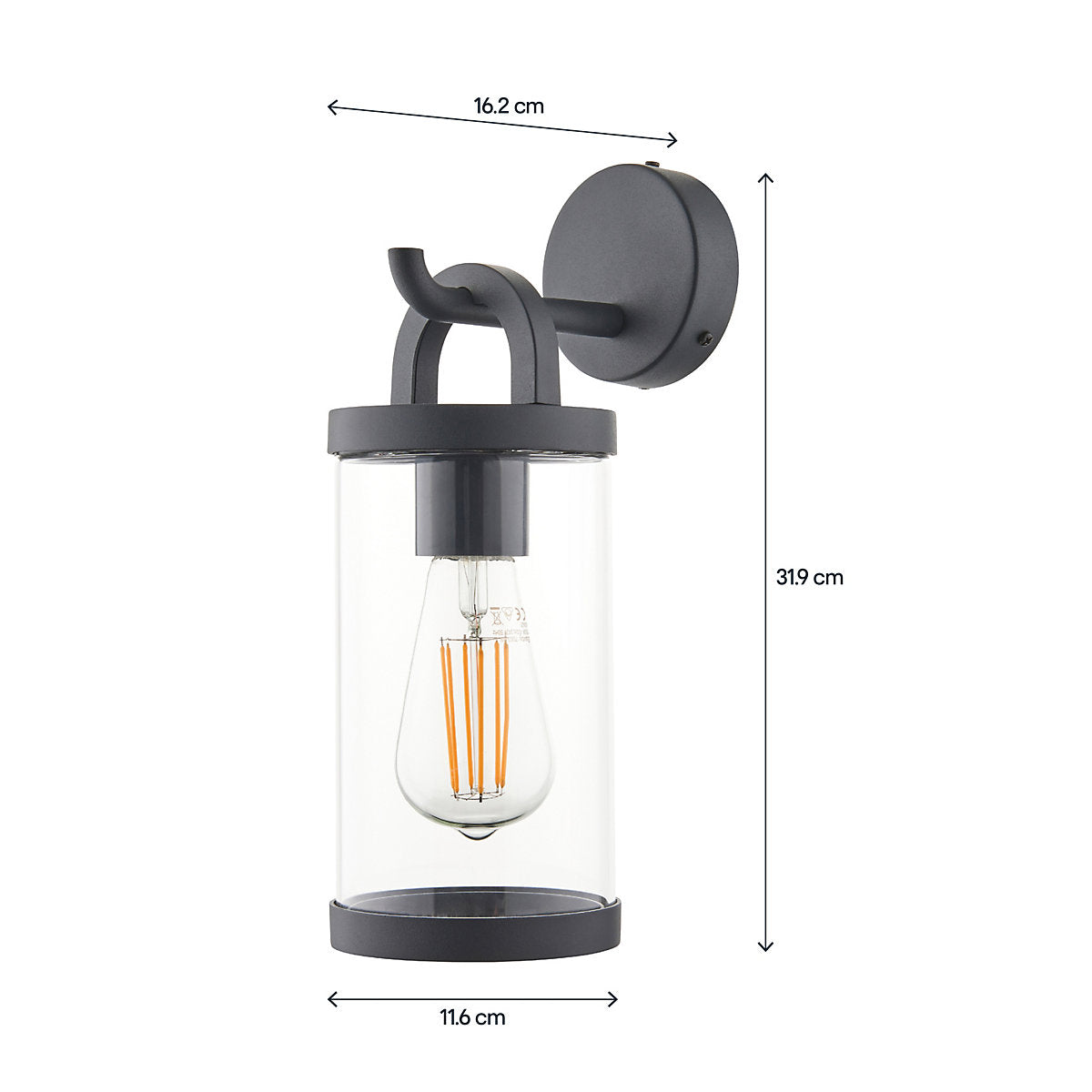 GoodHome Casterton Fixed Matt Grey Mains-powered (wired) Incandescent Outdoor Wall light