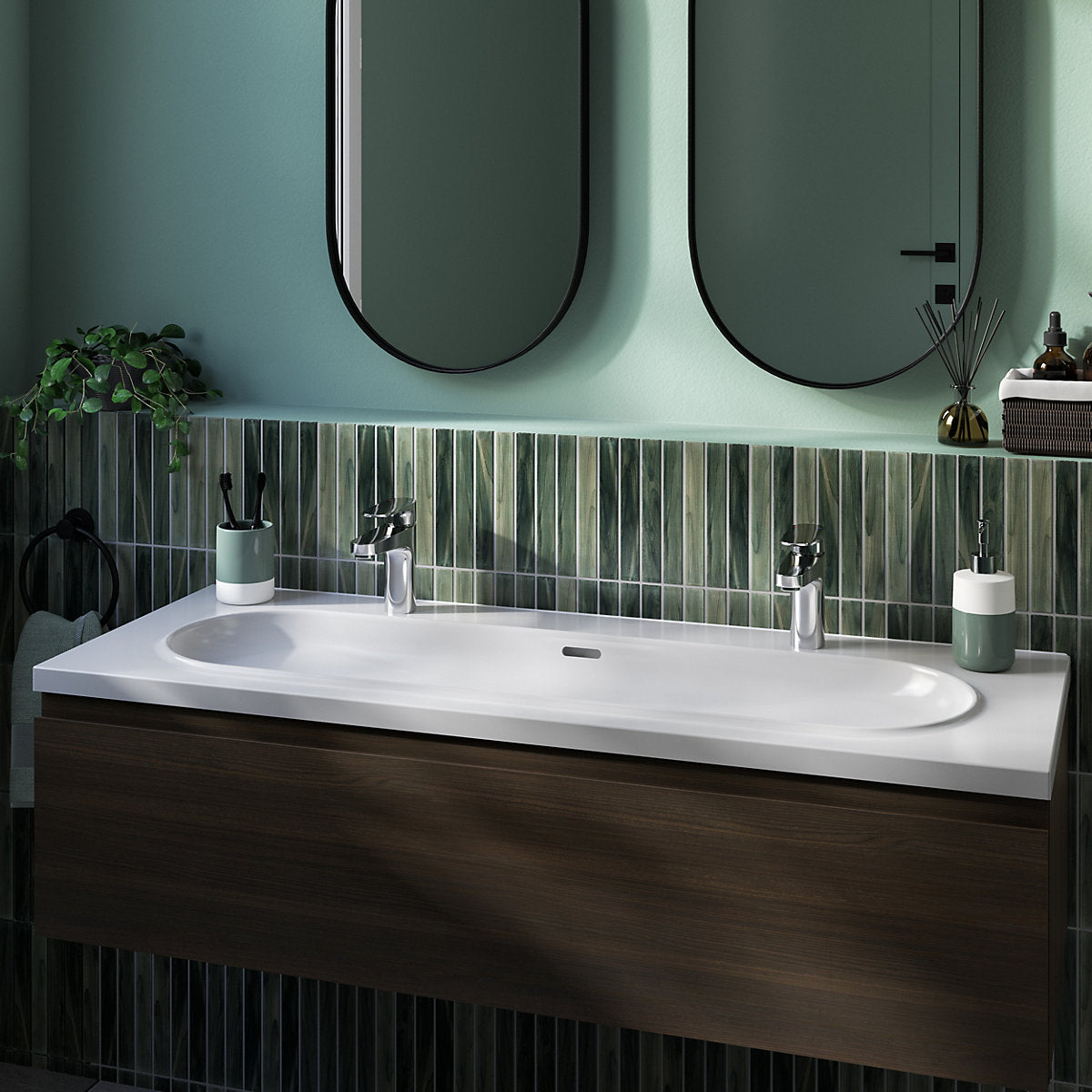 GoodHome Cavally Satin White Rectangular Single Vanity Basin (W)120.4cm
