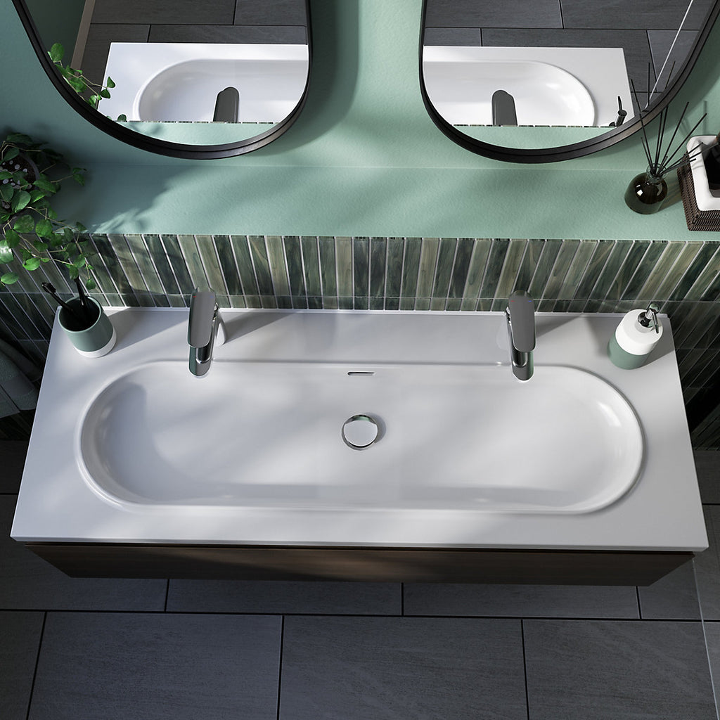GoodHome Cavally Satin White Rectangular Single Vanity Basin (W)120.4cm