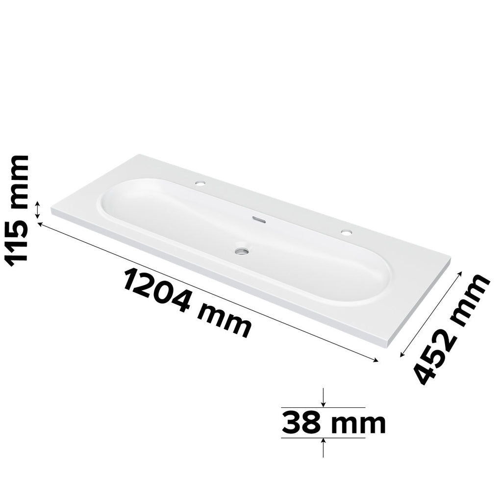 GoodHome Cavally Satin White Rectangular Single Vanity Basin (W)120.4cm