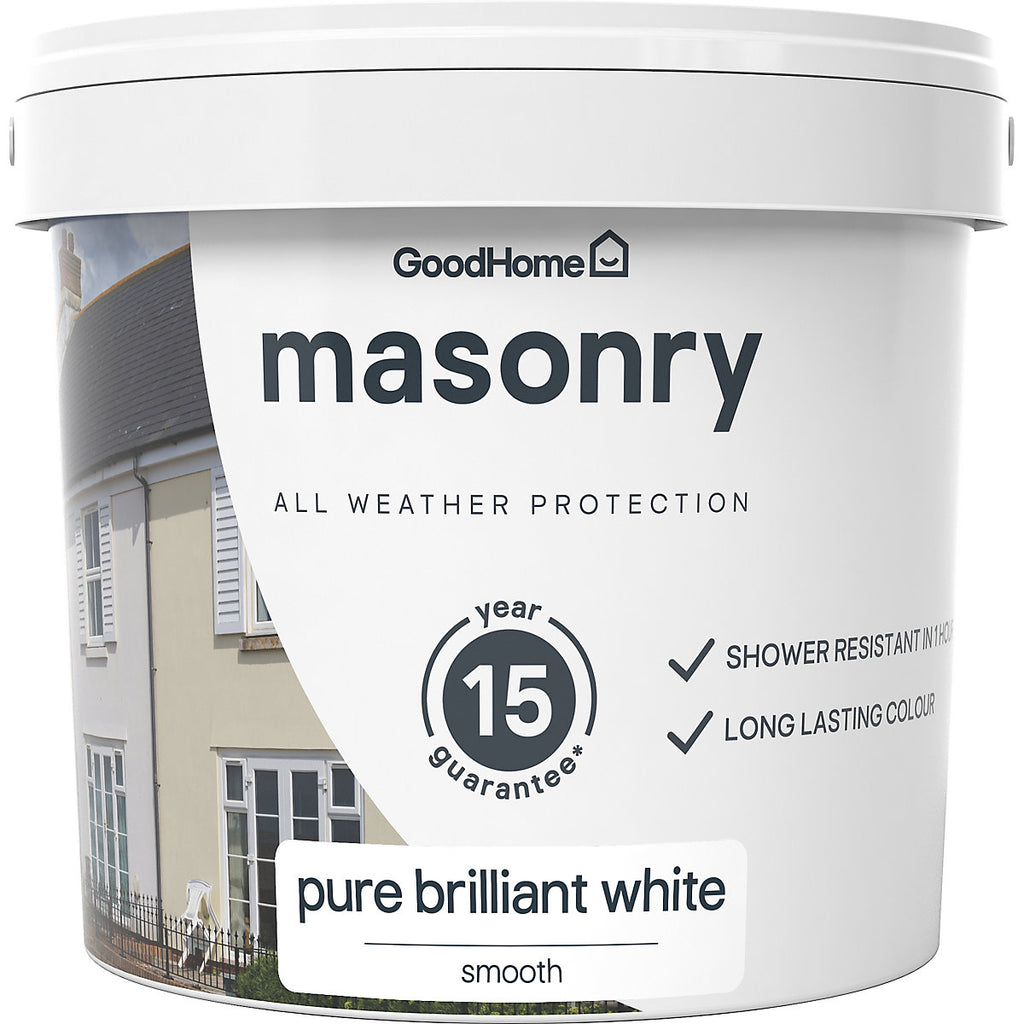 GoodHome Classic Pure brilliant white Smooth Matt Masonry paint, 5L