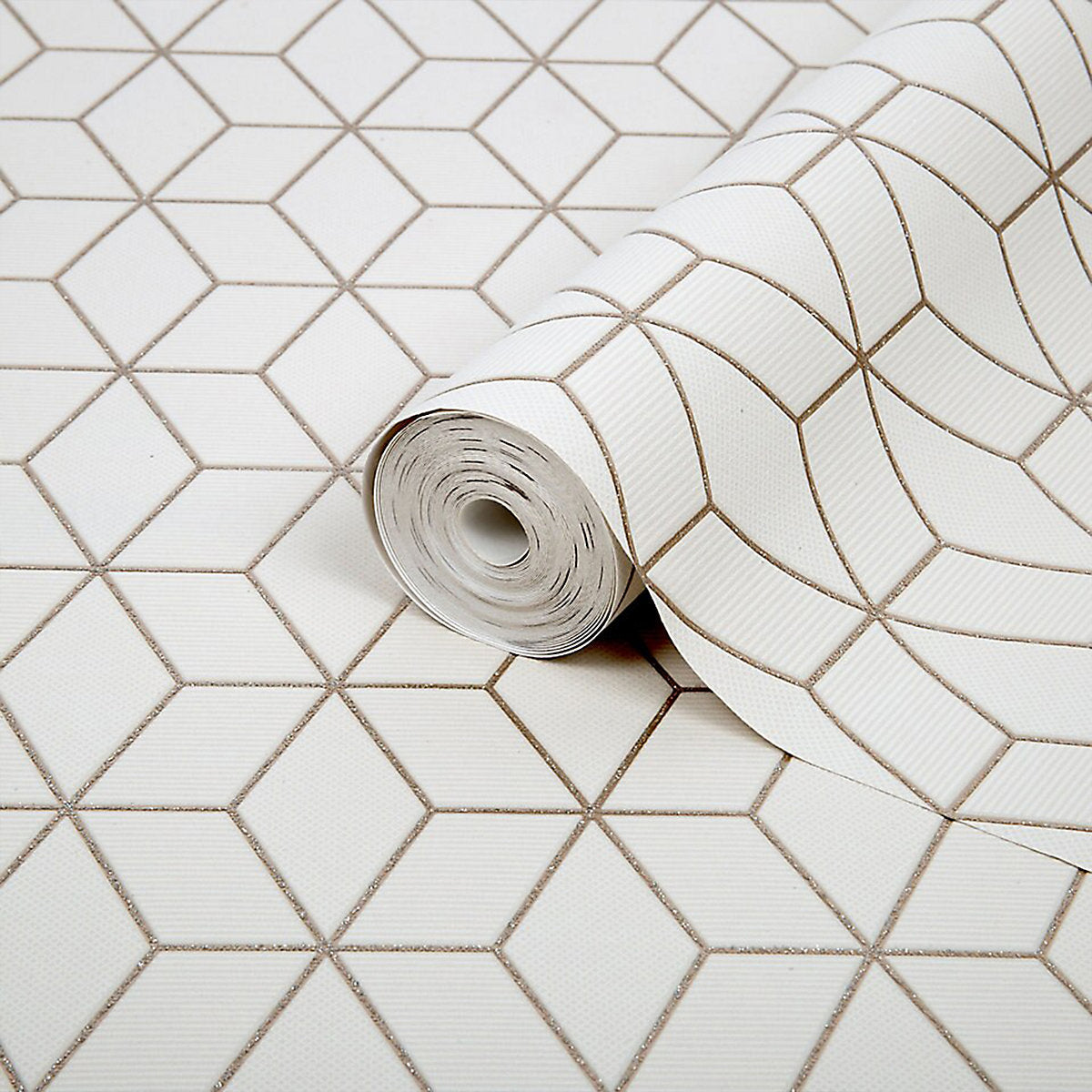 GoodHome Donnington Cream Metallic effect Geometric Smooth Wallpaper