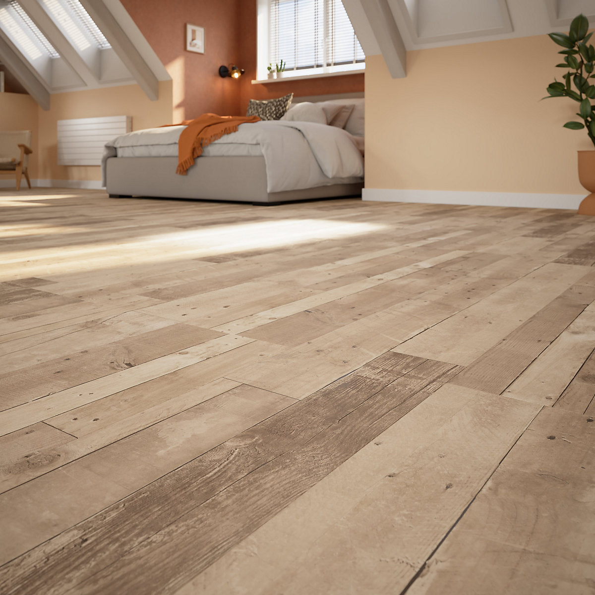 GoodHome Dunwich Blond & light oak Patchwork Natural Mixed wood effect Laminate Flooring Sample