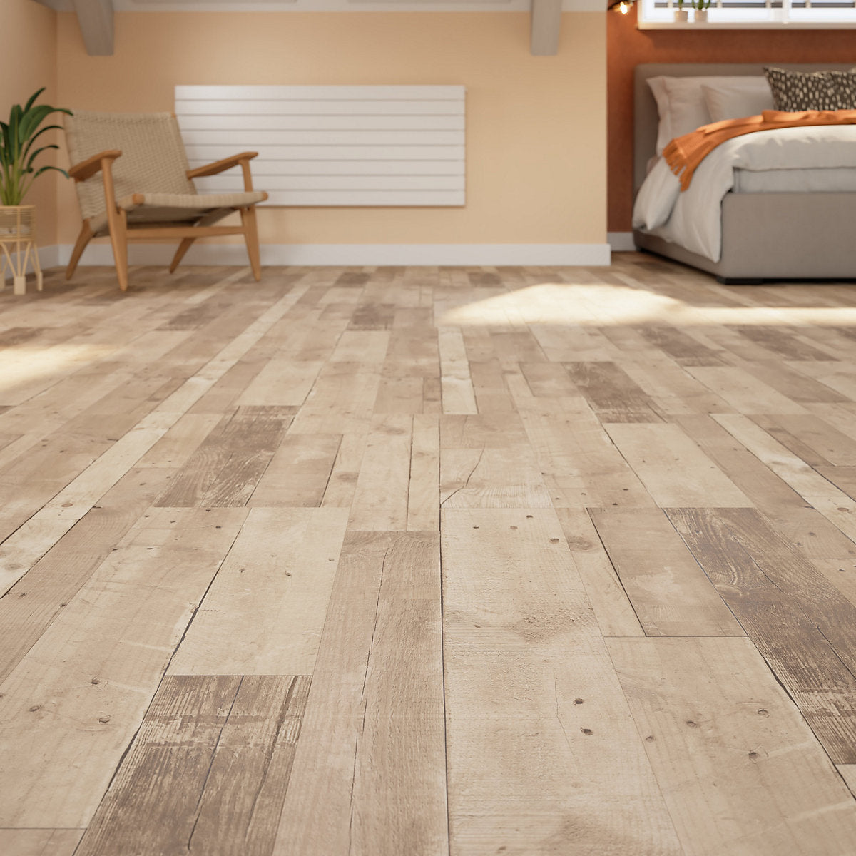GoodHome Dunwich Blond & light oak Patchwork Natural Mixed wood effect Laminate Flooring Sample