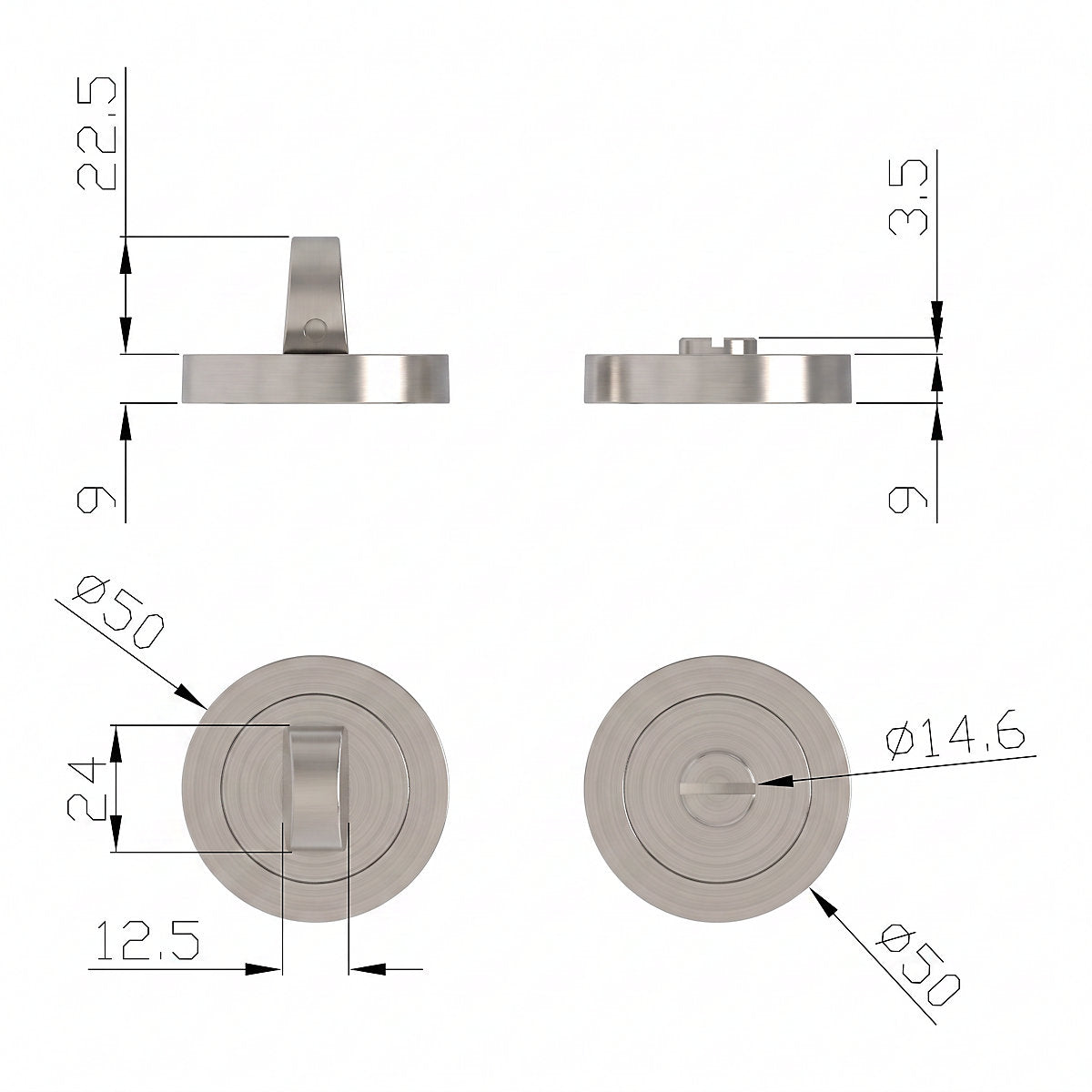 GoodHome Duod Brushed Grey Nickel effect Round Thumbturn, Pair