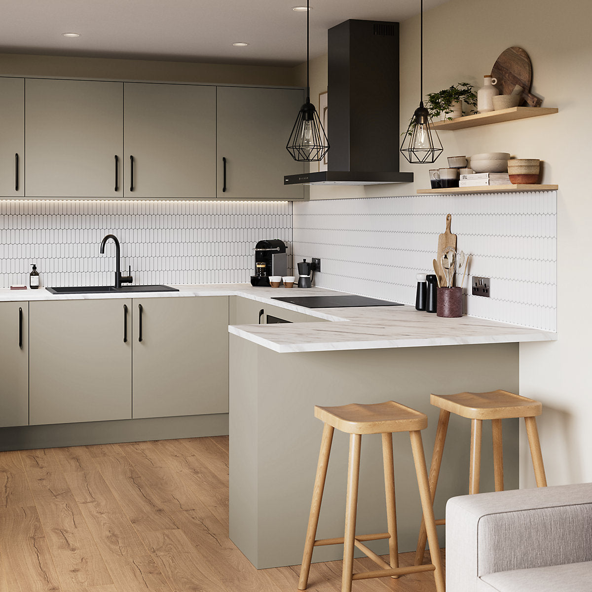 GoodHome Elcot Matt pebble Standard Wall end panel (H)960mm (W)360mm