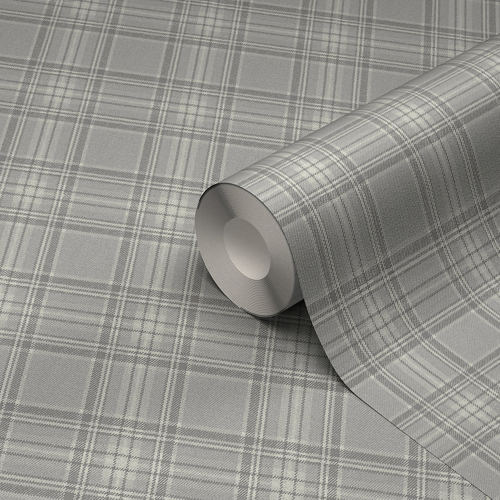 GoodHome Falcata Beige Checked Fabric effect Shabby chic Smooth Wallpaper
