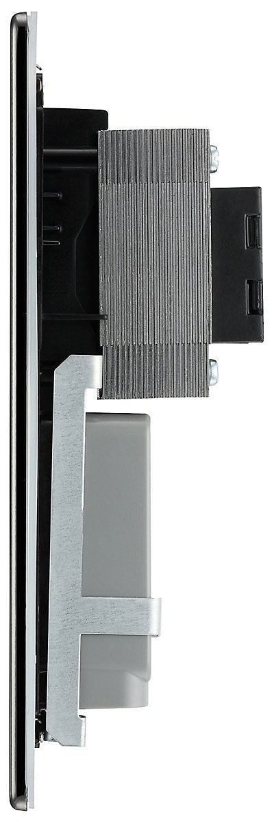 GoodHome FBN20B Double Flat Screwless Shaver socket Gloss Black Nickel effect