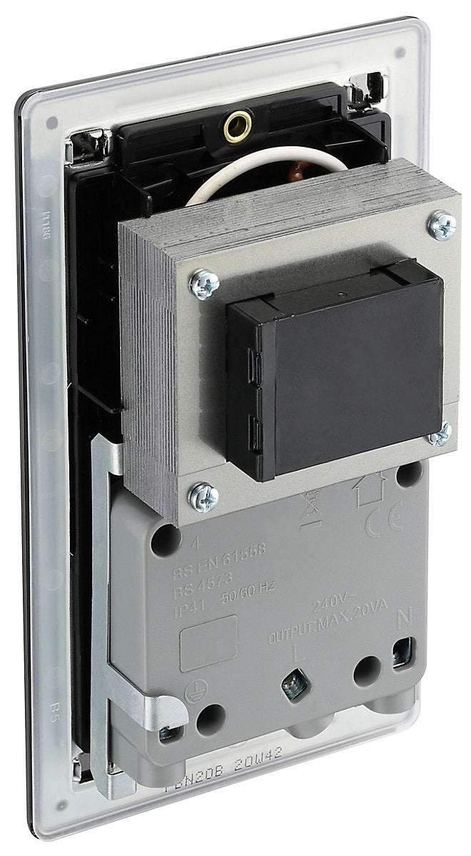 GoodHome FBN20B Double Flat Screwless Shaver socket Gloss Black Nickel effect