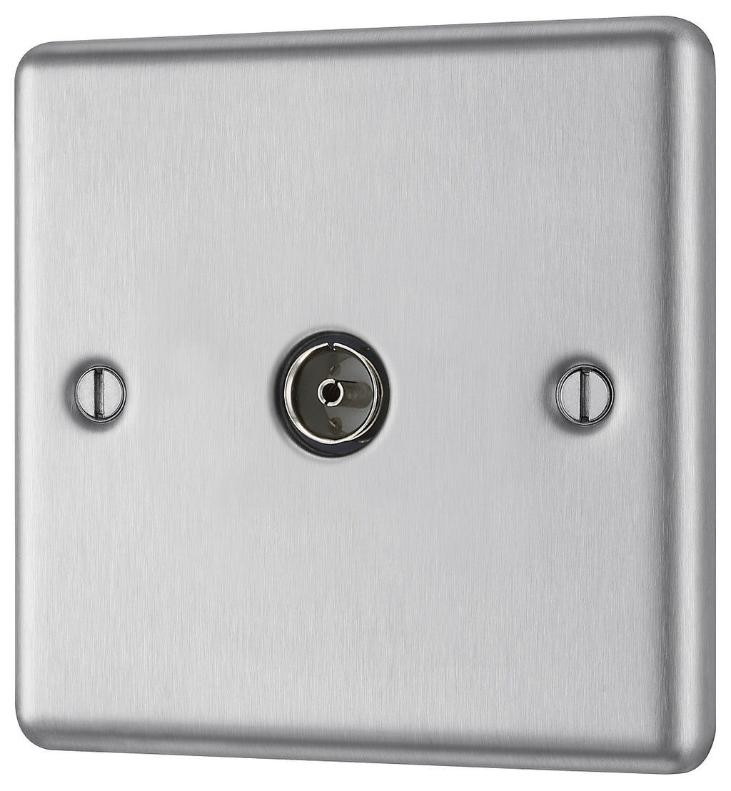 GoodHome Flush Single Wall-mounted TV socket Matt Steel effect