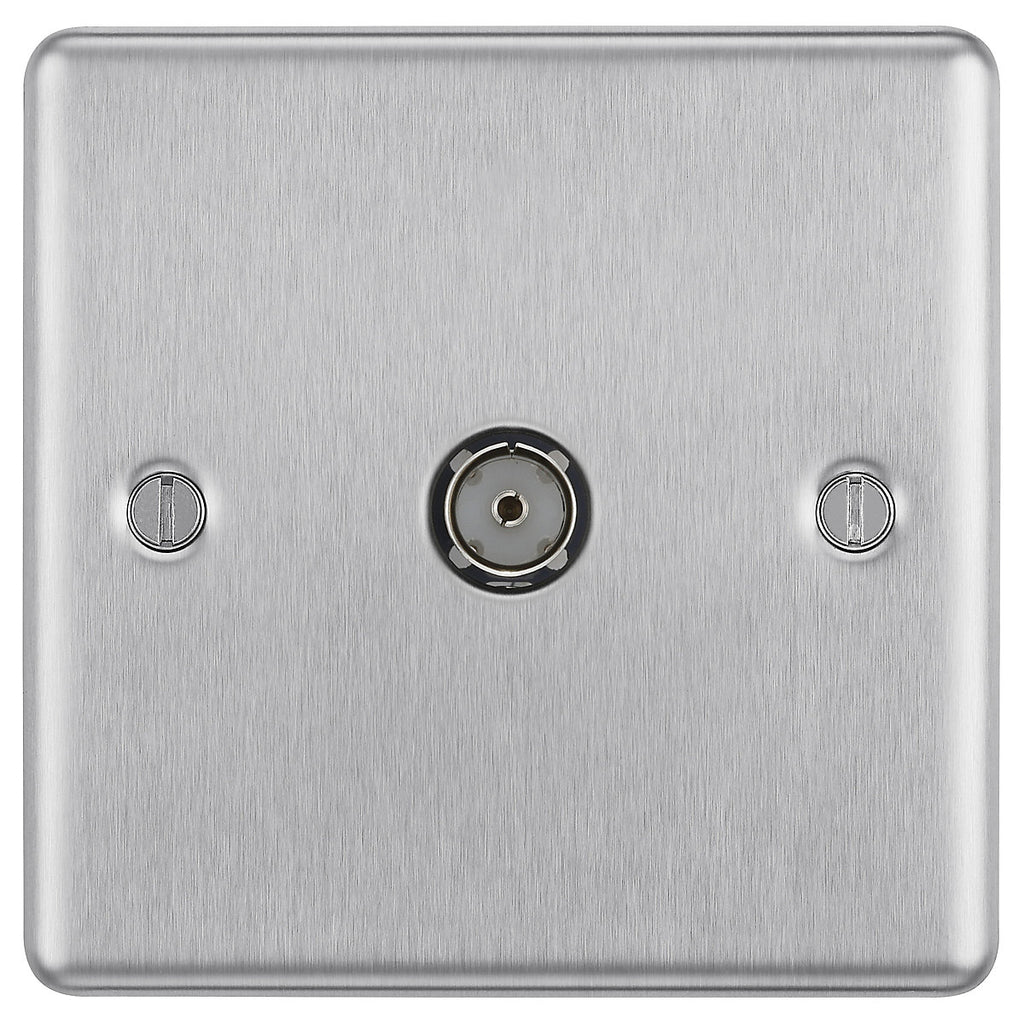 GoodHome Flush Single Wall-mounted TV socket Matt Steel effect