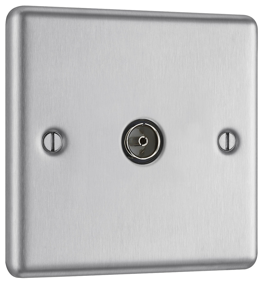 GoodHome Flush Single Wall-mounted TV socket Matt Steel effect