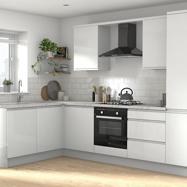 GoodHome Garcinia Gloss white integrated handle Base Kitchen cabinet (W) 800mm (H)720mm