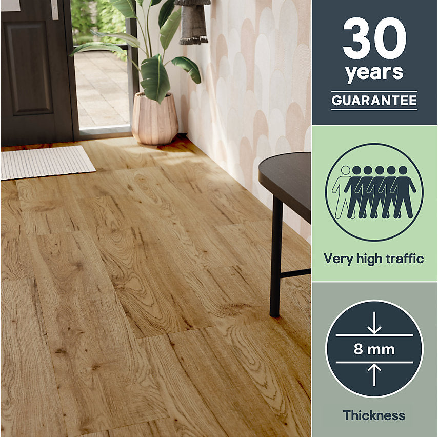 GoodHome Hickory Natural Oak Wood effect Structured Laminate Flooring, 2.2m²