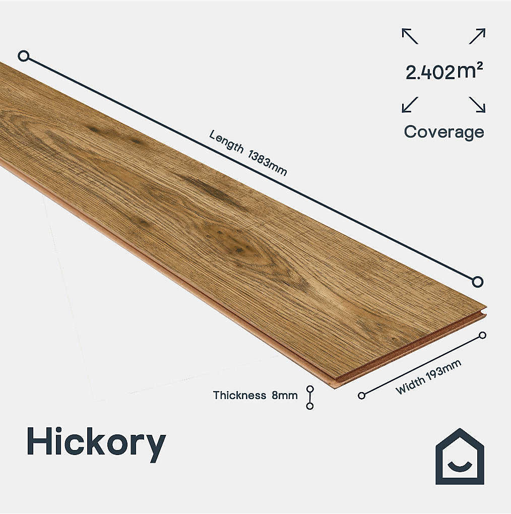 GoodHome Hickory Natural Oak Wood effect Structured Laminate Flooring, 2.2m²