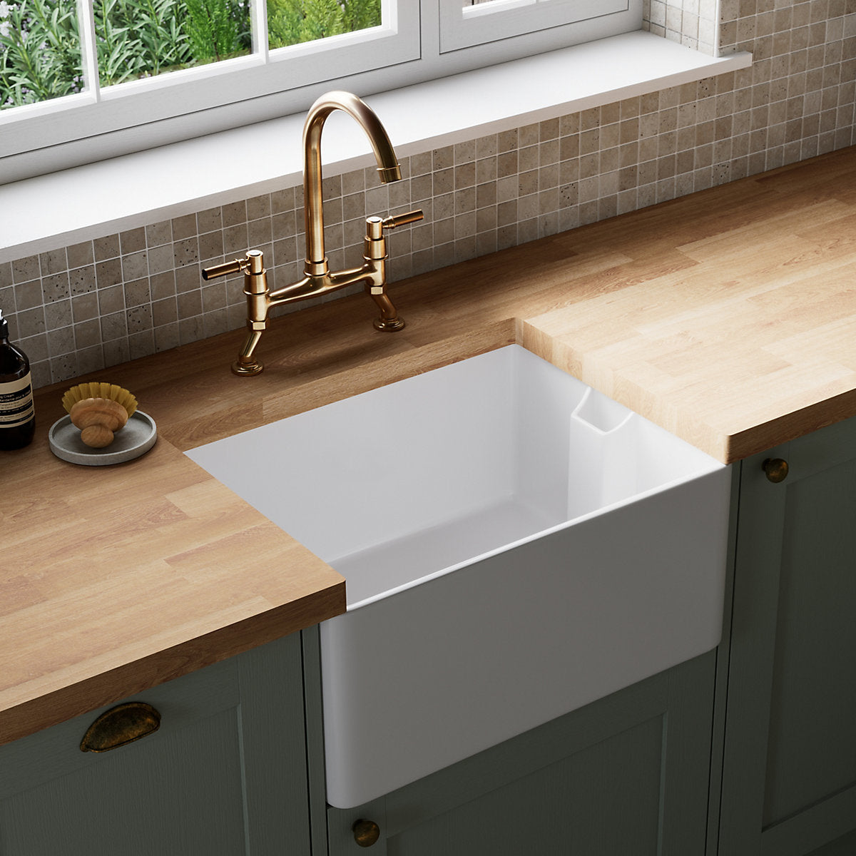 GoodHome Hinita Natural Solid oak Square edge Kitchen Worktop, (L)3000mm (W)620mm (T)40mm