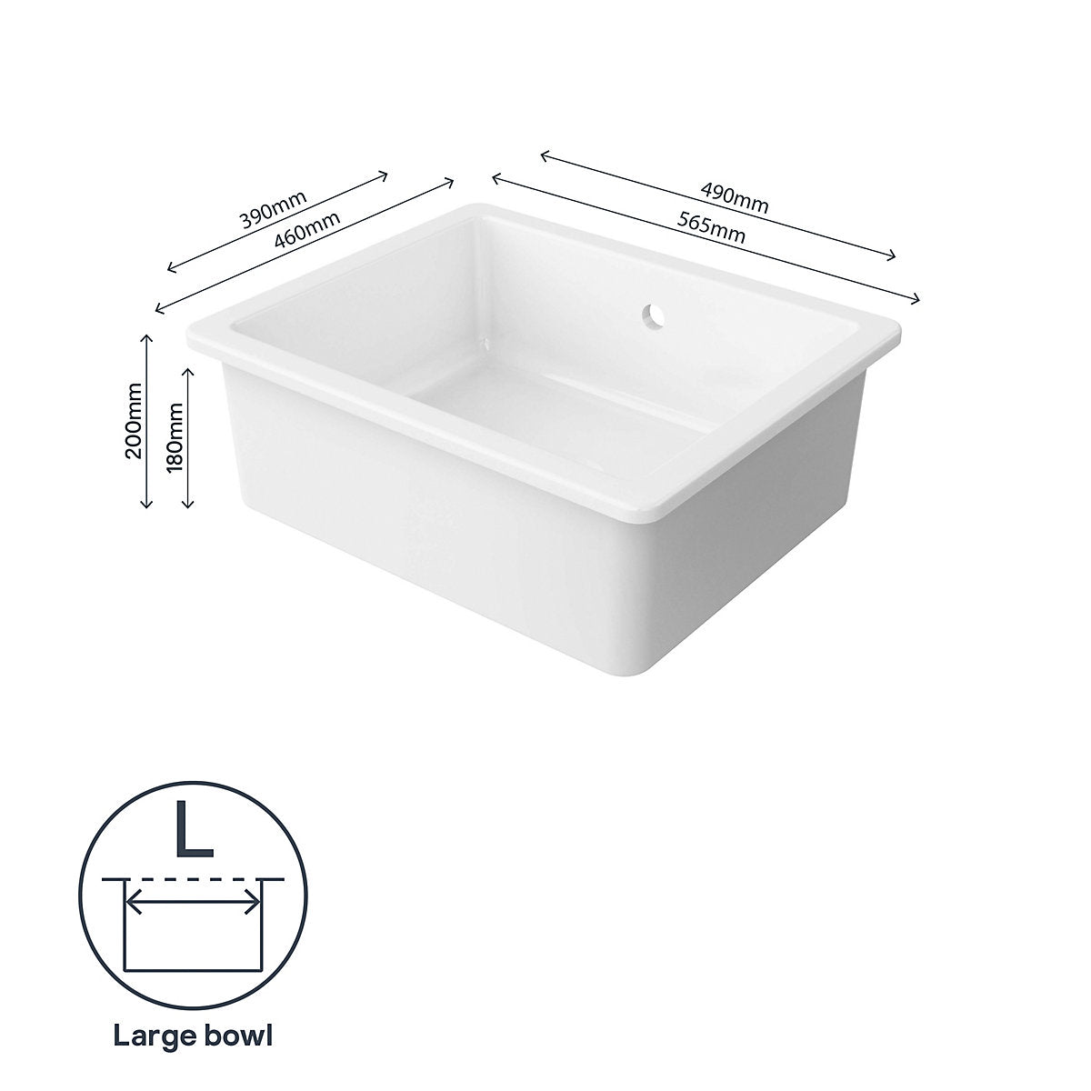 GoodHome Hyssop Gloss white Ceramic 1 Bowl Kitchen sink 565mm x 565mm