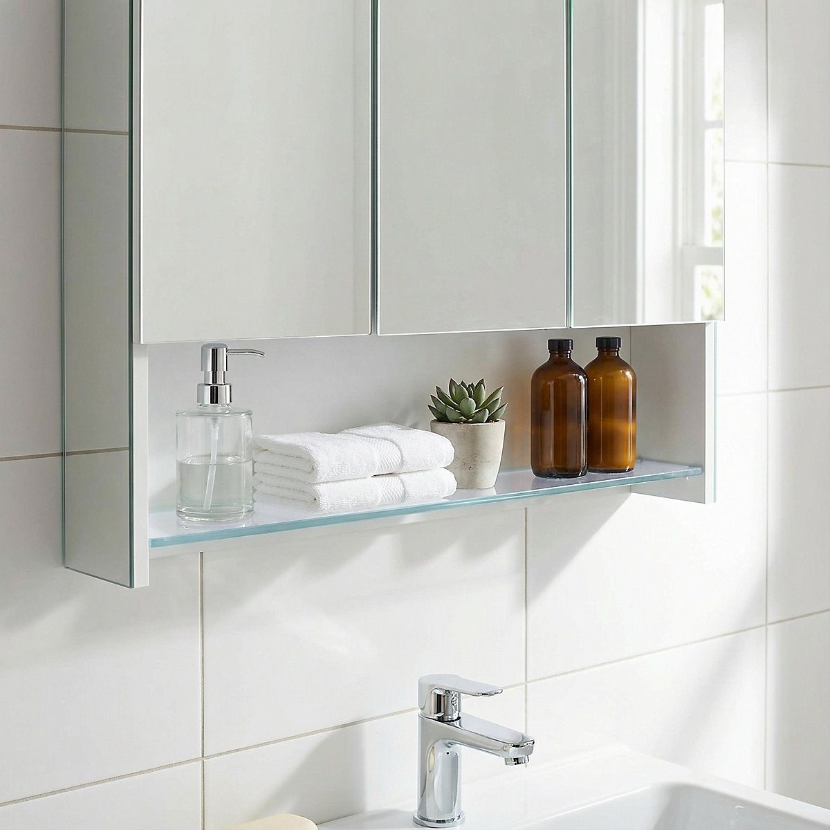 GoodHome Imandra Clear Glass Wall-mounted Bathroom Shelf (D)11cm (H)0.5cm (L)27.5cm