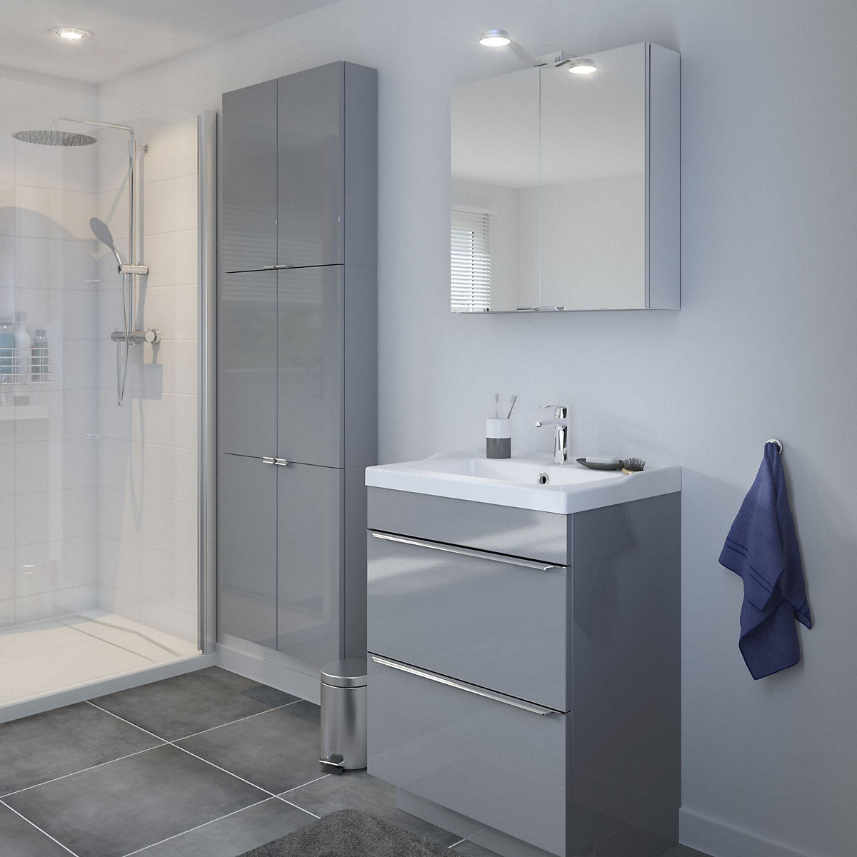 GoodHome Imandra Grey Freestanding Vanity unit & basin set with 2 Chrome effect handle (W)604mm