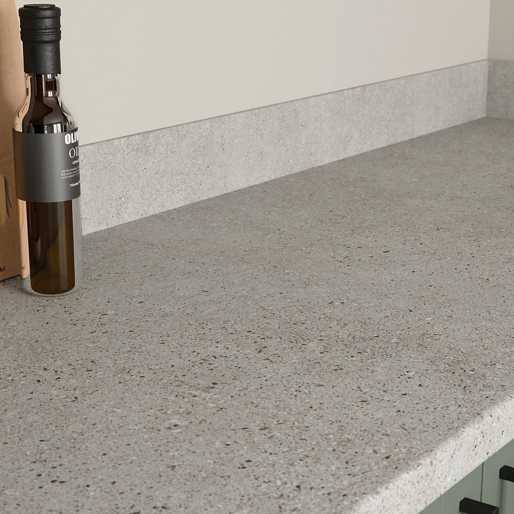 GoodHome Kabsa Grey Terrazzo effect Laminate Post-formed edge Kitchen Worktop, (L)3000mm (W)620mm (T)38mm