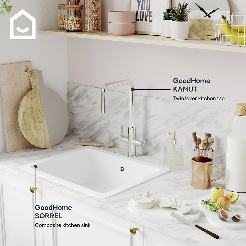 GoodHome Kamut Chrome-plated Kitchen Dual lever Tap