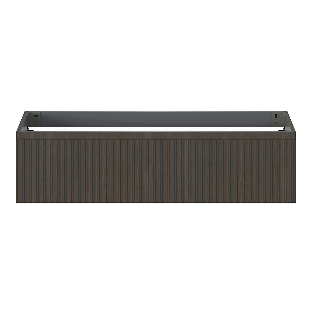 GoodHome Kentia Ribbed effect Walnut Veneer Wall-mounted Bathroom Cabinet (H) 300mm (W) 1200mm