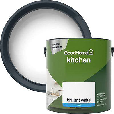 GoodHome Kitchen Brilliant white Matt Wall & ceiling Emulsion paint, 2.5L