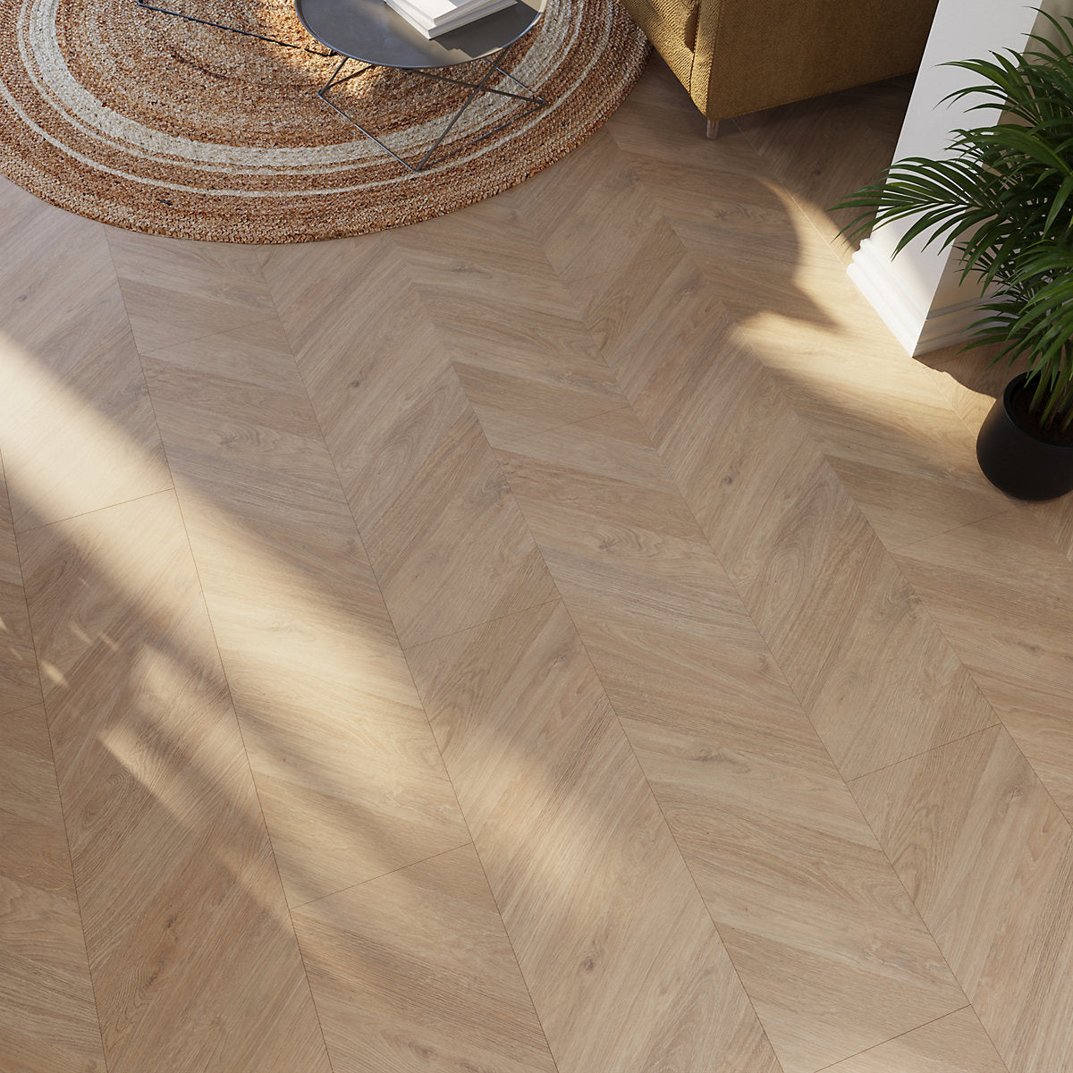 GoodHome Leyton Natural Chevron Wood effect Laminate Flooring, 1.72m²