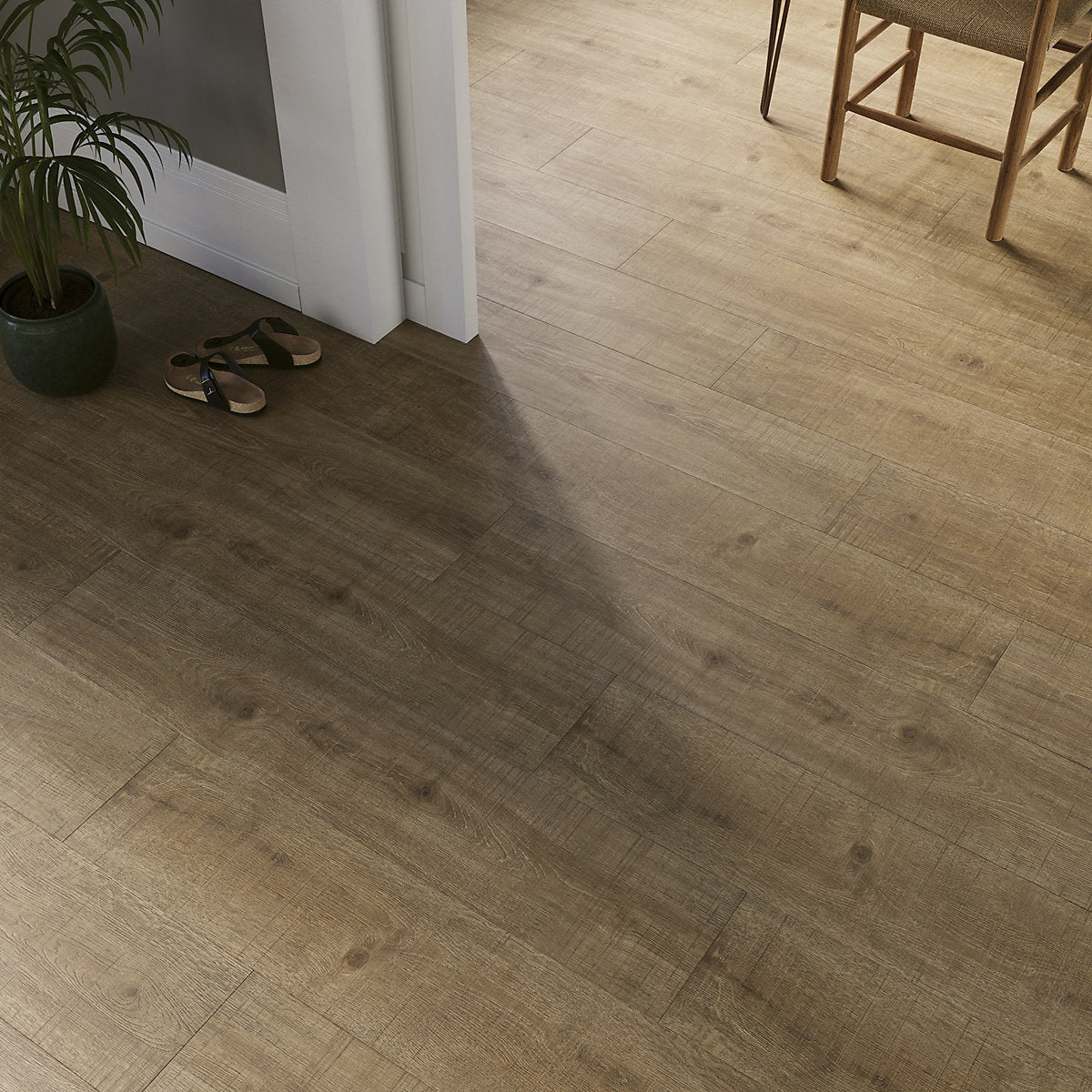 GoodHome Maldon XL Wide Dark Natural Oak effect Embossed Laminate flooring Sample