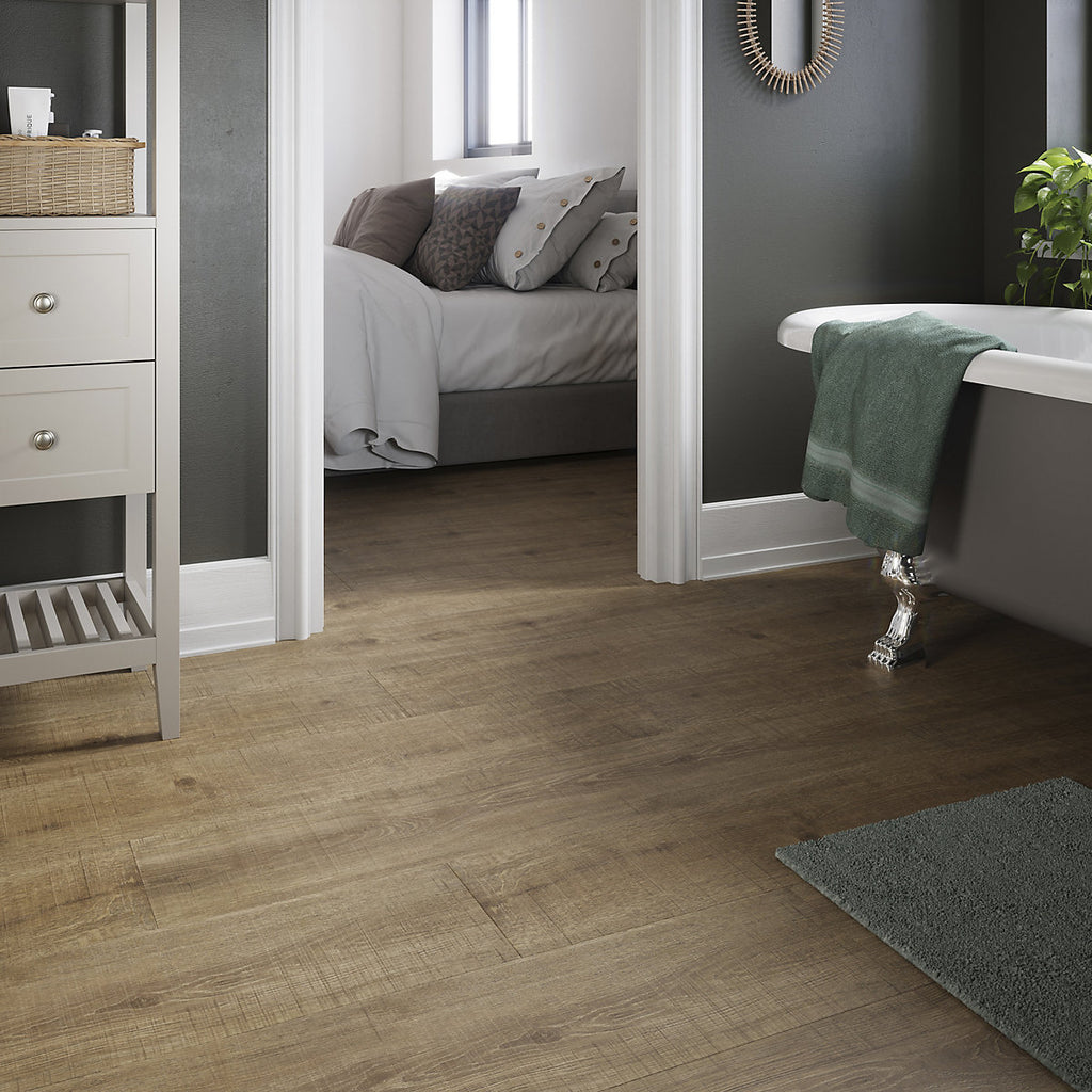 GoodHome Maldon XL Wide Dark Natural Oak effect Embossed Laminate flooring Sample