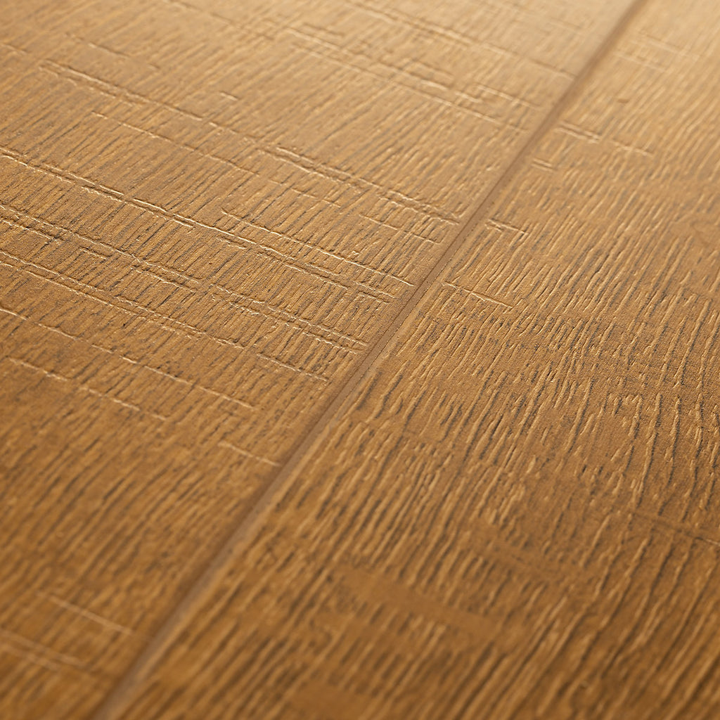 GoodHome Maldon XL Wide Dark Natural Oak effect Embossed Laminate flooring Sample