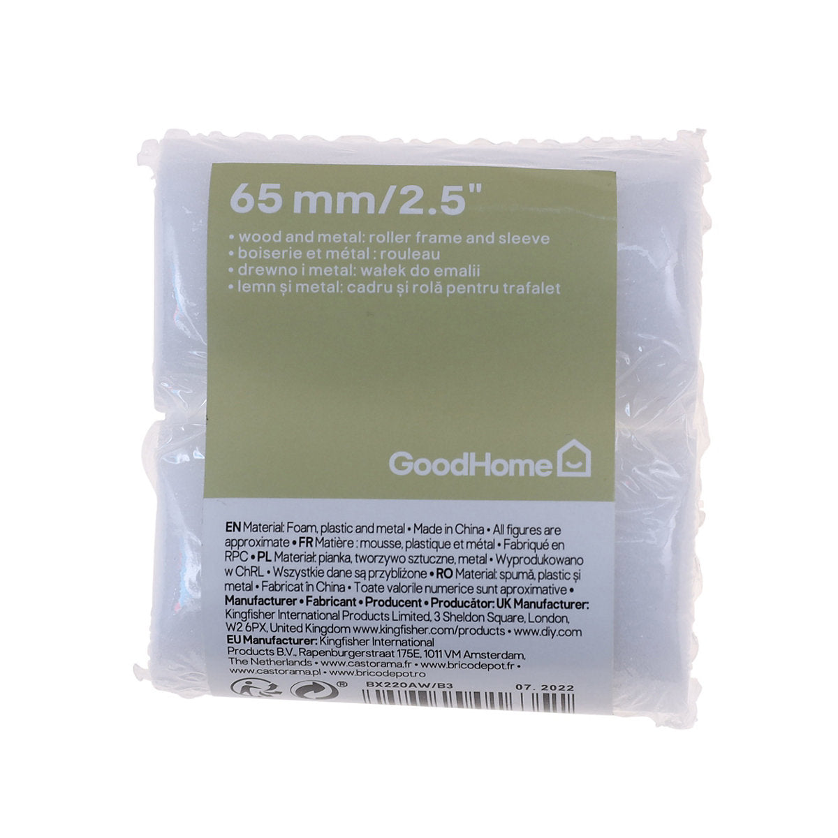 GoodHome Medium Pile Foam Roller sleeve, Pack of 2