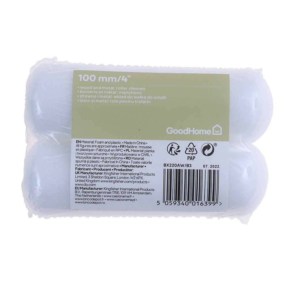 GoodHome Medium Pile Foam Roller sleeve, Pack of 2