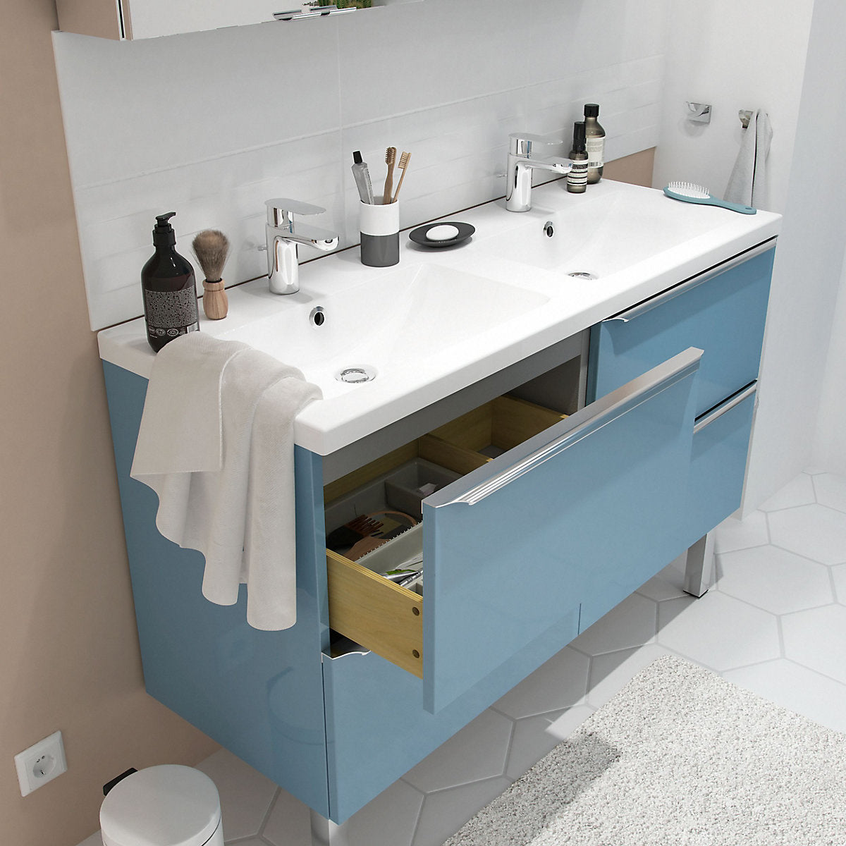 GoodHome Mila White Rectangular Counter top Basin (W)120cm