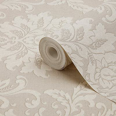 GoodHome Mire Beige Damask Woven effect Vintage Textured Wallpaper