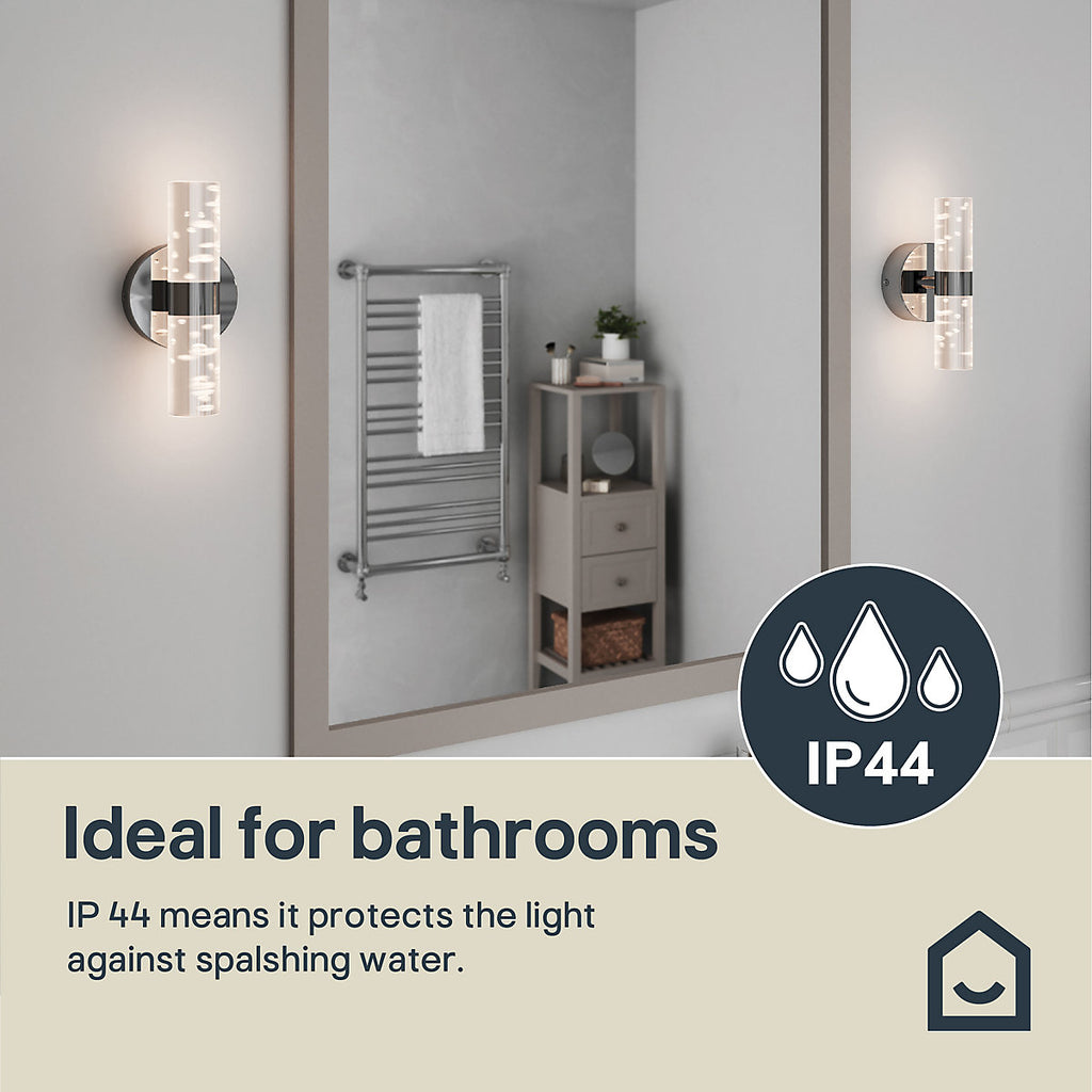 GoodHome Myvat Bubble Silver Chrome effect Double Bathroom Wired Wall light