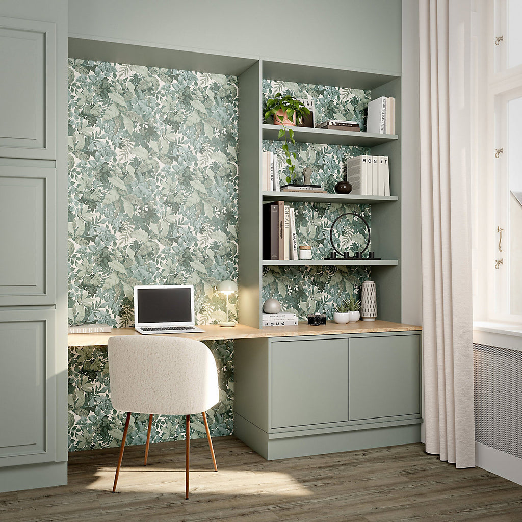 GoodHome Odell Green Big Foliage Natural Textured Wallpaper