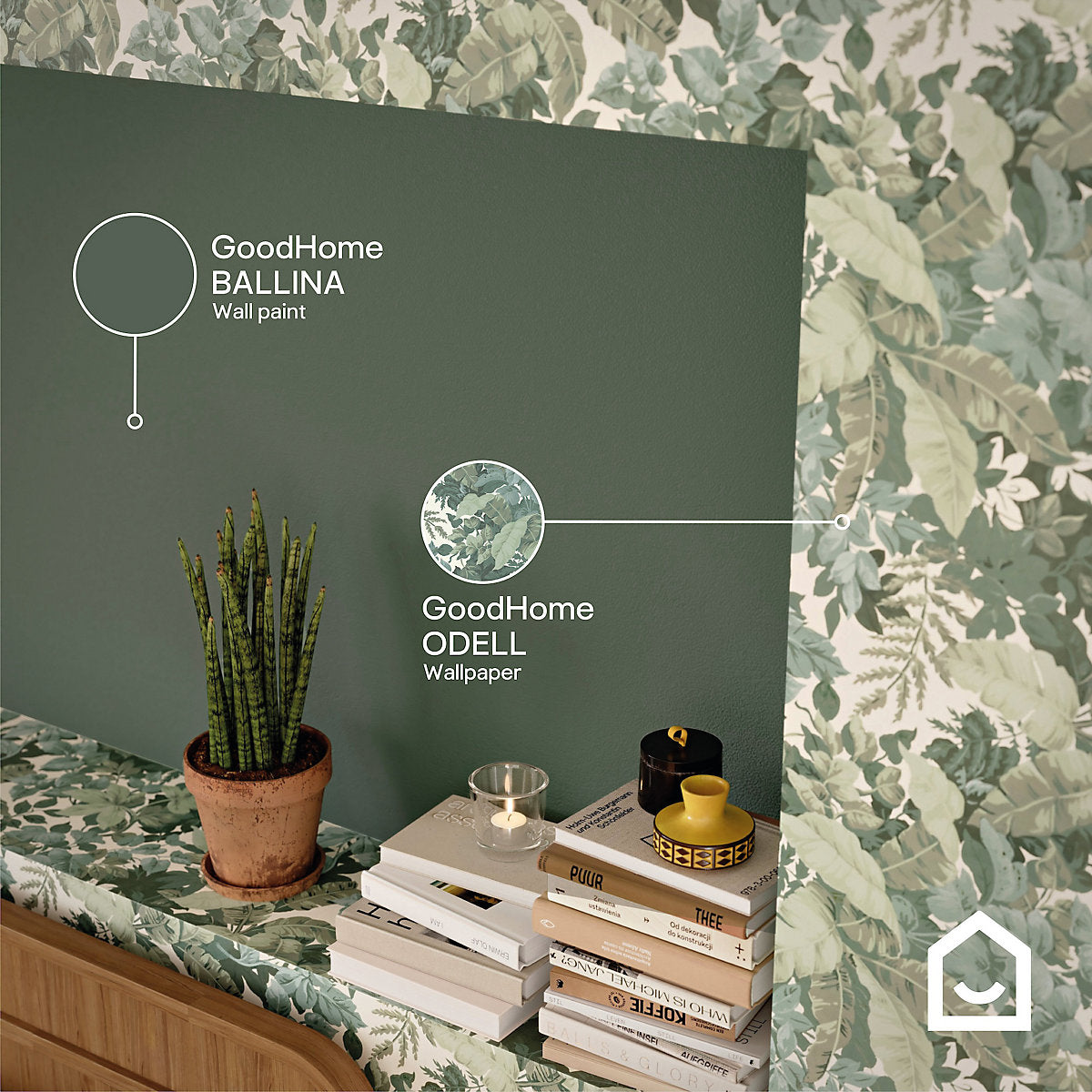 GoodHome Odell Green Big Foliage Natural Textured Wallpaper