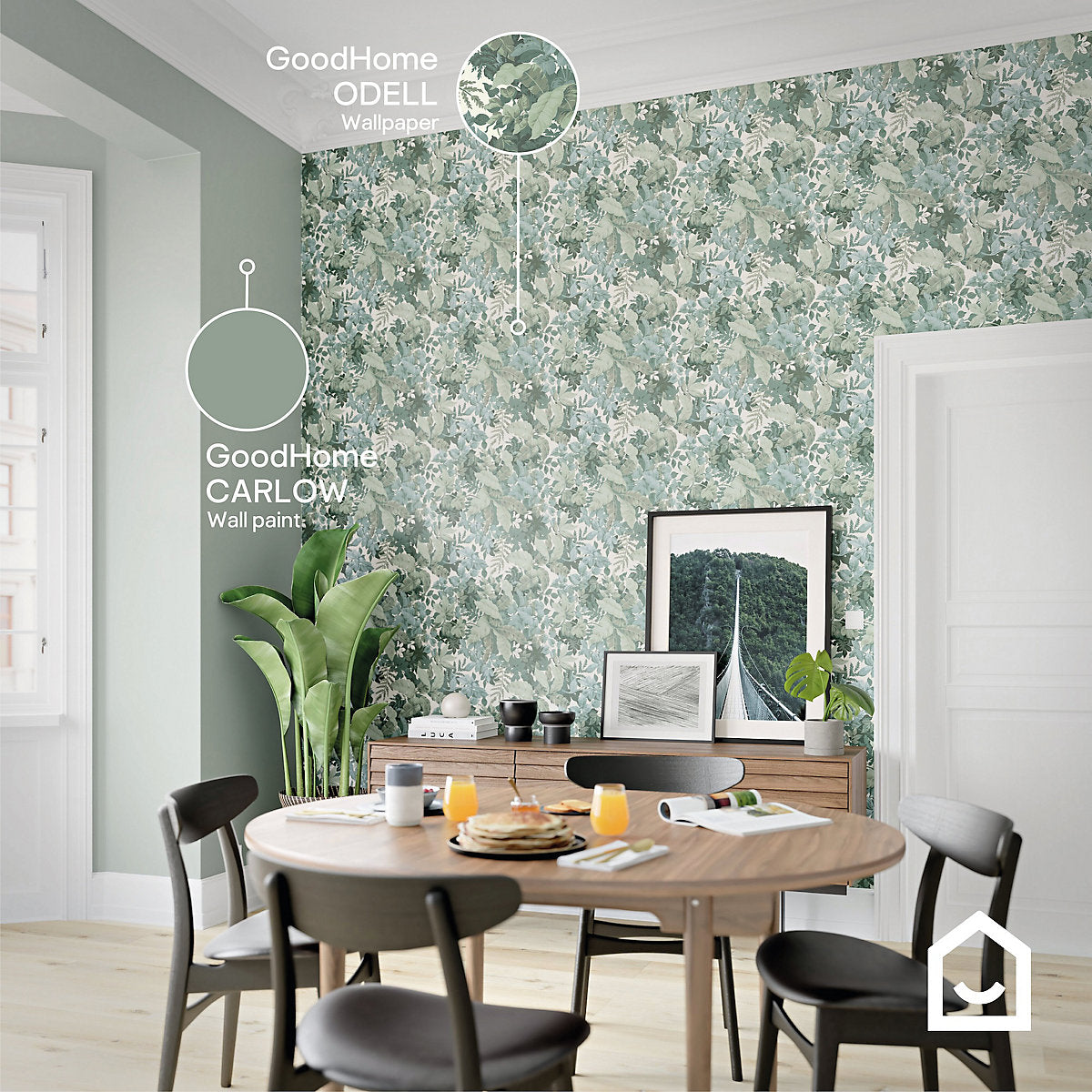 GoodHome Odell Green Big Foliage Natural Textured Wallpaper