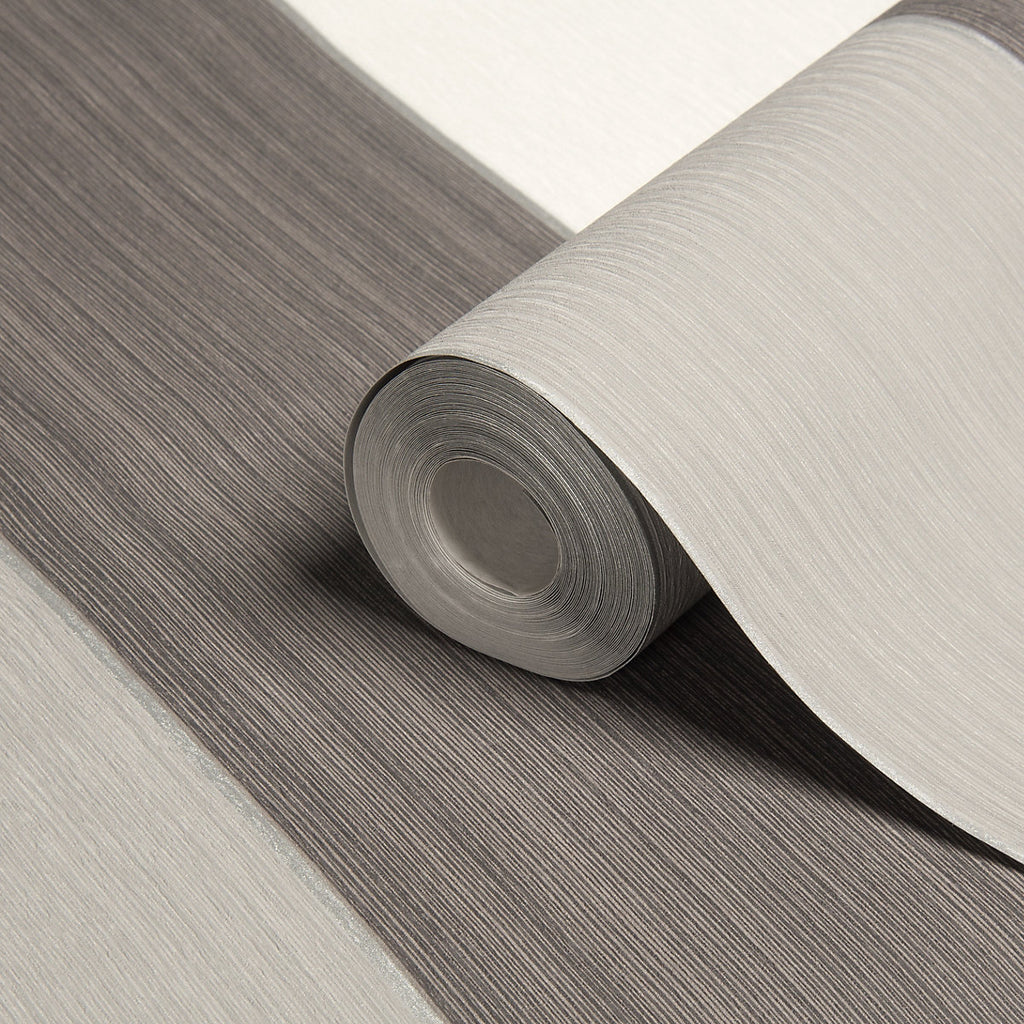 GoodHome Okere Grey & white Striped Textured Wallpaper