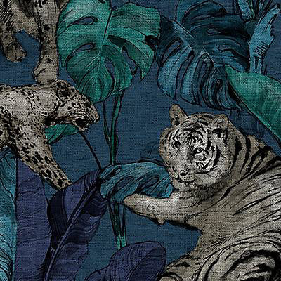 GoodHome Onax Teal Fabric effect Jungle Textured Wallpaper