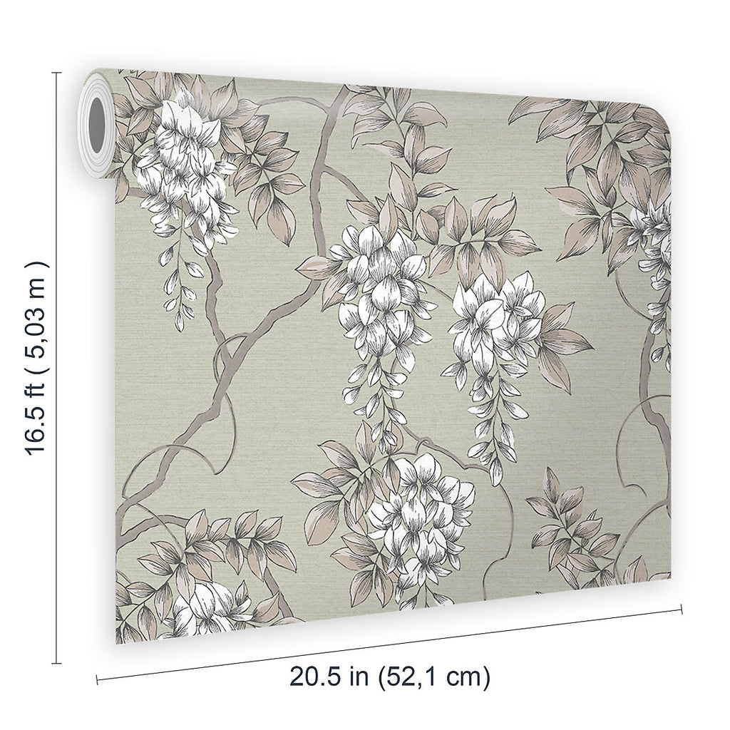 GoodHome Owletts Grey & sage Metallic effect Floral Textured Wallpaper