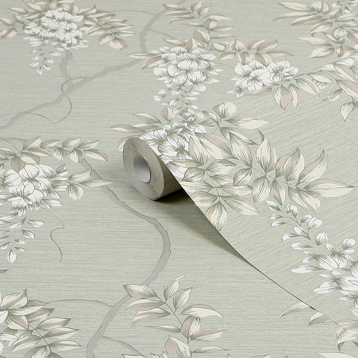 GoodHome Owletts Grey & sage Metallic effect Floral Textured Wallpaper