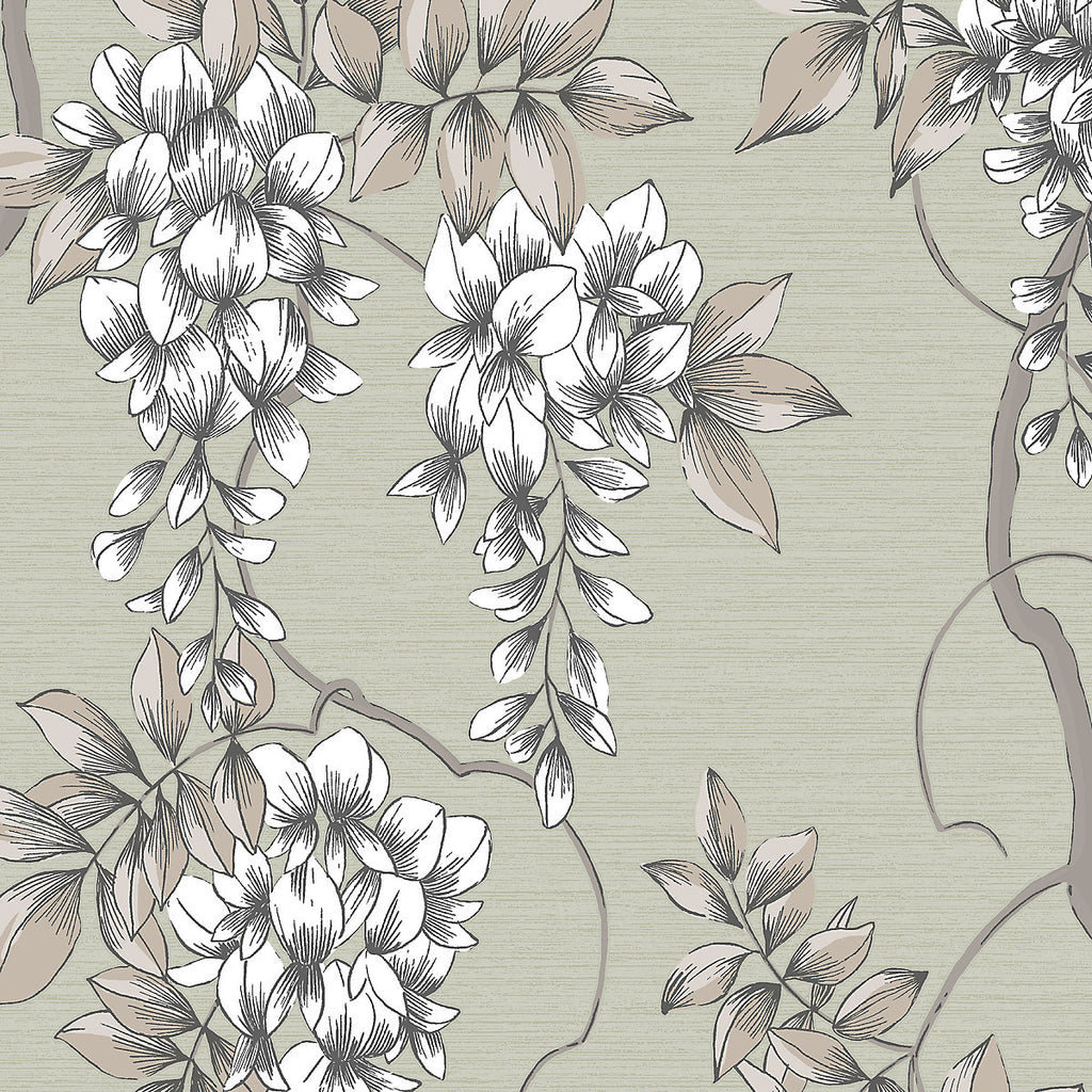 GoodHome Owletts Grey & sage Metallic effect Floral Textured Wallpaper