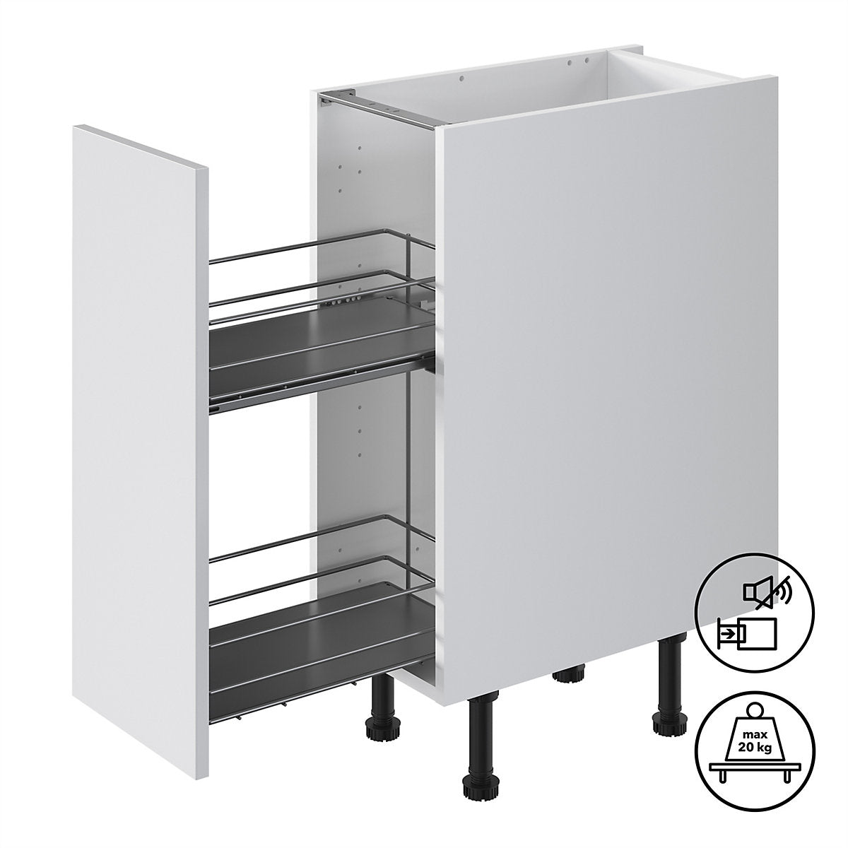 GoodHome Pebre Grey Soft-close runners LH & RH 30cm Pull-out storage
