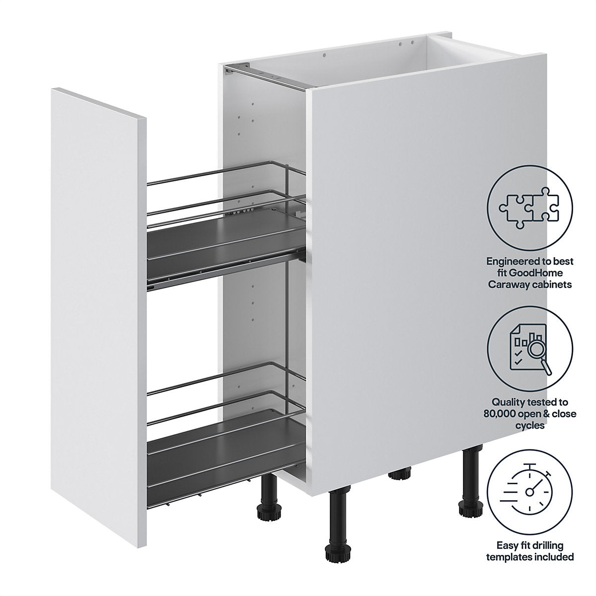 GoodHome Pebre Grey Soft-close runners LH & RH 30cm Pull-out storage