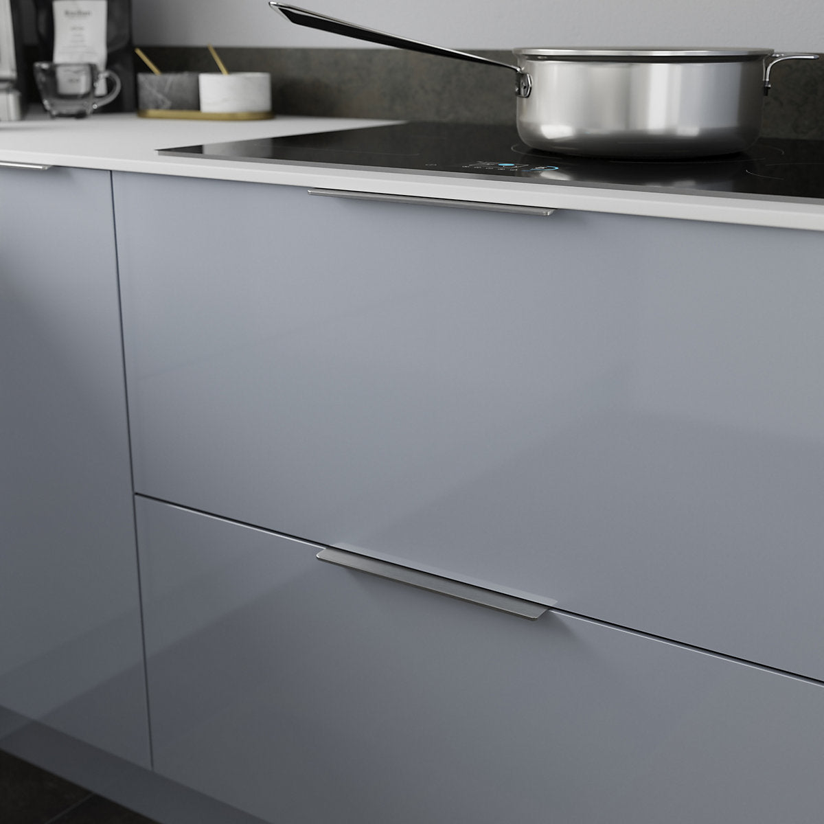 GoodHome Pequin Satin Nickel effect Kitchen cabinets Straight Pull Handle (L)25cm (D)41mm, Pack of 2